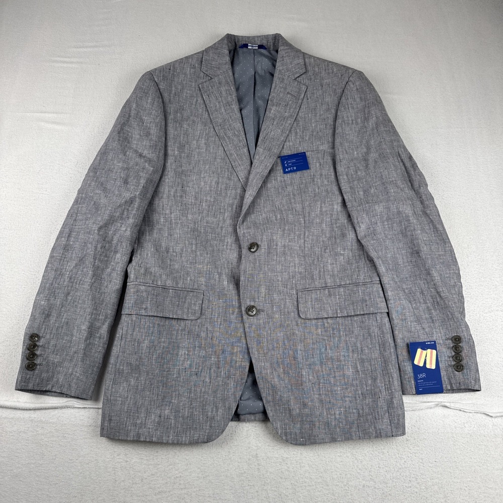 New! Apt 9 Mens Linen Blazer 38R Slim Fit Lightweight Bluish Gray Preppy Office